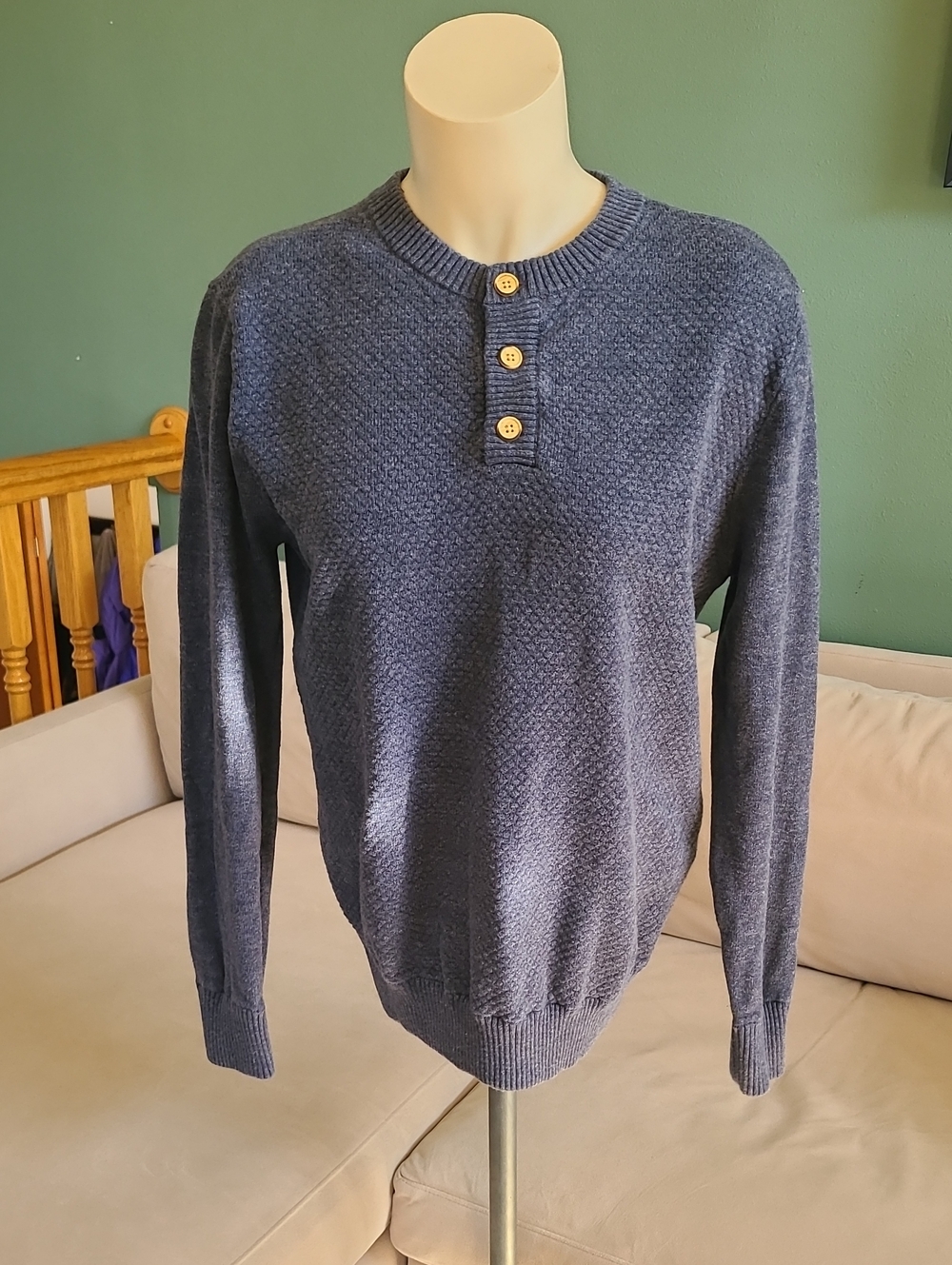Cat & Jack Boy's Navy Crewneck Henley Sweater with Button Placket